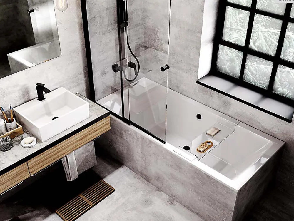 Besco Baignoire rectangulaire - 190 x 90 cm - avec Habillage - Pieds - Vidage Chrome - QUADRO SLIM