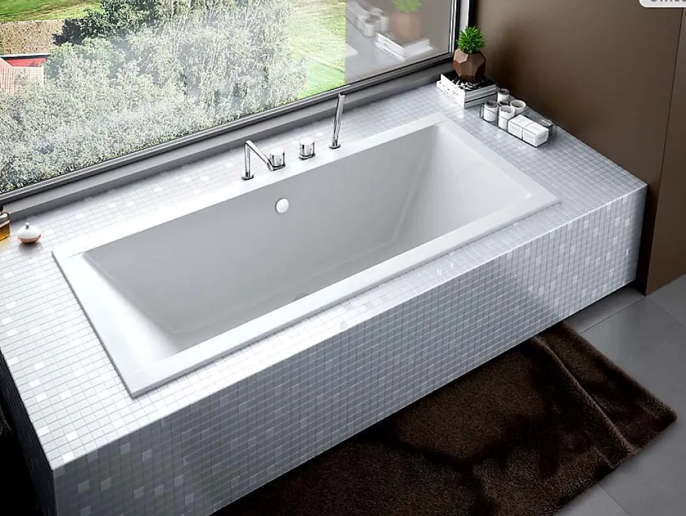 Besco Baignoire rectangulaire - 190 x 90 cm - avec Habillage - Pieds - Vidage Chrome - QUADRO SLIM