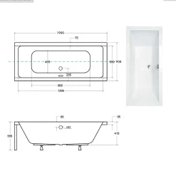 Besco Baignoire rectangulaire - 190 x 90 cm - avec Habillage - Pieds - Vidage Chrome - QUADRO SLIM
