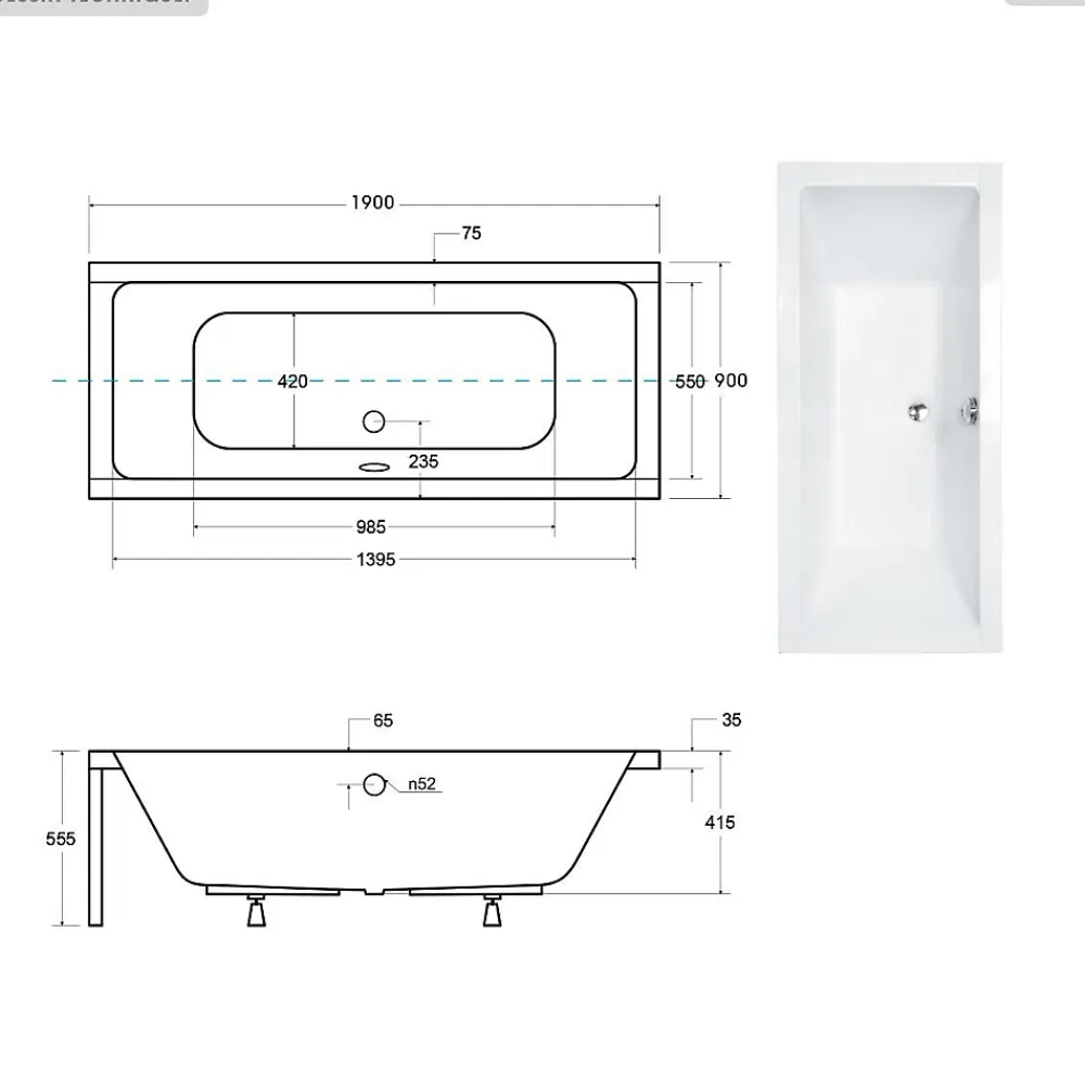 Besco Baignoire rectangulaire - 190 x 90 cm - avec Habillage - Pieds - Vidage Chrome - QUADRO SLIM