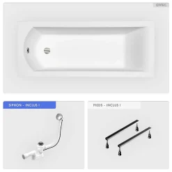 Baignoire Droite|Besco Baignoire rectangulaire - 160 x 70 cm - sans Habillage - avec Pieds - Vidage Chrome - SHEA