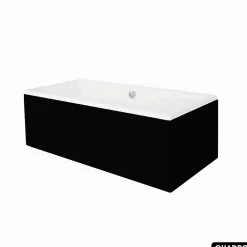 Baignoire Droite|Besco Baignoire rectangulaire - avec Tablier Noir Mat et Repose Tête OFFERT - QUADRO - 190 x 90 cm