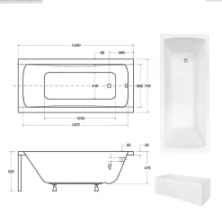 Besco Baignoire rectangulaire - 160 x 70 cm - avec Habillage - Pieds - Vidage Chrome - OPTIMA