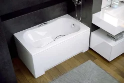 Besco Baignoire rectangulaire - 120 x 70 cm - avec Habillage Polystyrène - Pieds - Poignées - Vidage Chrome - ARIA REHAB