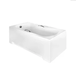 Besco Baignoire rectangulaire - 140 x 70 cm - avec Tablier Blanc - Pieds - Poignées - Vidage Chrome - ARIA PLUS