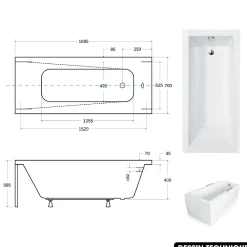 Besco Baignoire rectangulaire - avec Tablier Blanc et Repose Tête OFFERT - MODERN - 170 x 70 cm