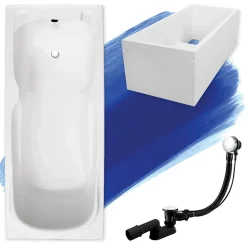 Badland Baignoire rectangulaire 150 x 70 MAJKA acrylique blanc + Support stabilisateur en polystyrène + Pieds + Vidage à chromé