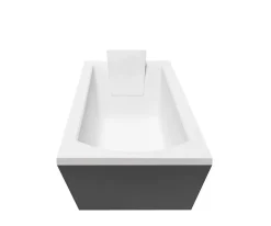 Baignoire Droite|Besco Baignoire rectangulaire + tablier noir + repose tête - SHEA - 170 x 70 cm