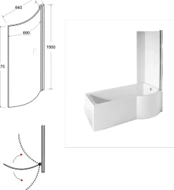 Baignoire D'Angle|Badland Baignoire rectangulaire 170 x 70 Gauche INSPIRO acrylique blanc + avec Tablier + Pieds + Vidage à chromé