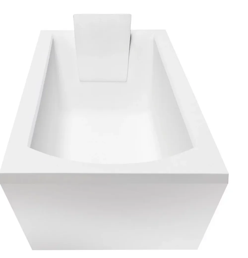 Baignoire Droite|Besco Baignoire rectangulaire + tablier blanc + repose tête - SHEA - 170 x 70 cm