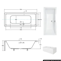 Besco Baignoire rectangulaire - avec Tablier Noir Mat et Repose Tête OFFERT - QUADRO - 170 x75 cm
