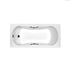 Baignoire Droite|Besco Baignoire rectangulaire - 140 x 70 cm - avec Habillage Polystyrène - Pieds - Poignées - Vidage Chrome - ARIA PLUS