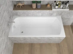 Badland Baignoire rectangulaire 150 x 70 CLASSIC acrylique blanc + Support stabilisateur en polystyrène + Pieds + Vidage à chromé