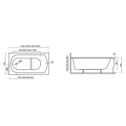 Baignoire D'Angle|Badland Baignoire rectangulaire 120 x 70 CLASSIC acrylique blanc + Habillage en polystyrène + Pieds + Vidage à chromé
