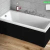 Baignoire Droite|Besco Baignoire rectangulaire - avec Tablier Noir Mat et Repose Tête OFFERT - MODERN - 180 x 80 cm