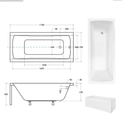 Besco Baignoire rectangulaire - 170 x 70 cm - sans Habillage - avec Pieds - Vidage Chrome - OPTIMA