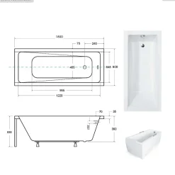 Besco Baignoire rectangulaire - 180 x 80 cm - sans Habillage - avec Pieds - Vidage Chrome - MODERN