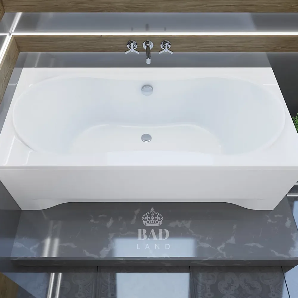 Baignoire D'Angle|Badland Baignoire rectangulaire 170 x 80 LONG acrylique blanc + avec Tablier + Pieds + Vidage à chromé