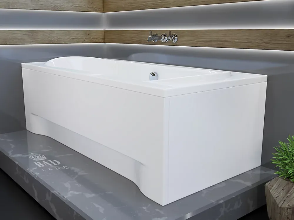 Baignoire D'Angle|Badland Baignoire rectangulaire 170 x 80 LONG acrylique blanc + avec Tablier + Pieds + Vidage à chromé