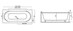 Baignoire D'Angle|Badland Baignoire rectangulaire 170 x 80 LONG acrylique blanc + avec Tablier + Pieds + Vidage à chromé