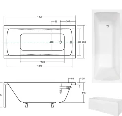 Besco Baignoire rectangulaire + tablier blanc + repose tête - OPTIMA - 150 x 70 cm