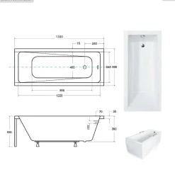 Baignoire Droite|Besco Baignoire rectangulaire - 130 x 70 cm - avec Habillage - Pieds - Vidage Chrome - MODERN