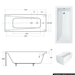 Besco Baignoire rectangulaire - avec Tablier Blanc et Repose Tête OFFERT - MODERN - 180 x 80 cm