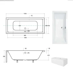 Besco Baignoire rectangulaire - 155 x 70 cm - avec Tablier - Pieds - Vidage Chrome - QUADRO