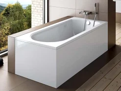Baignoire Droite|Besco Baignoire rectangulaire - 170 x 75 cm - avec Habillage - Pieds - Vidage Chrome - INTRICA SLIM