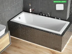 Besco Baignoire rectangulaire blanche à encastrer + repose tête - MODERN SLIM - 160 x 70 cm