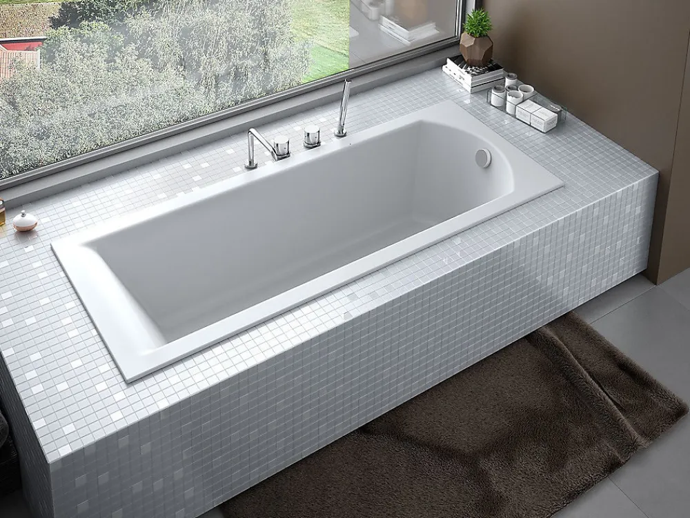 Besco Baignoire rectangulaire blanche à encastrer - SHEA SLIM - 150 x 70 cm