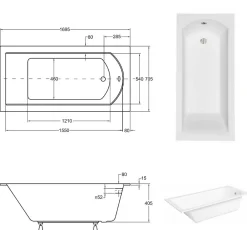 Besco Baignoire rectangulaire blanche à encaster - SHEA SLIM - 170 x 70 cm