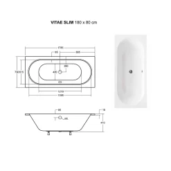 Besco Baignoire rectangulaire blanche à encastrer + repose tête - 180 x 80 cm - VITAE SLIM
