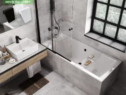 Baignoire Droite|Besco Baignoire rectangulaire blanc à encastrer - Repose Tête OFFERT - QUADRO SLIM - 190 x 90 cm