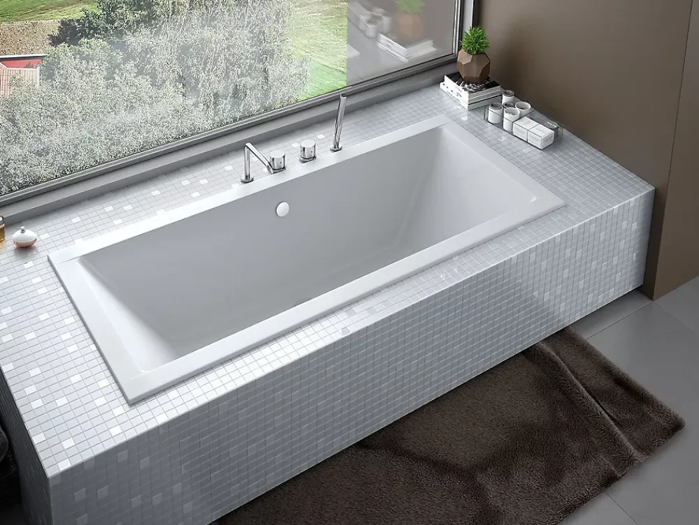 Baignoire Droite|Besco Baignoire rectangulaire blanc à encastrer - Repose Tête OFFERT - QUADRO SLIM - 190 x 90 cm