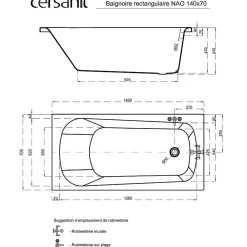 Planète Bain Baignoire rectangulaire gain de place 140x70 cm NAO encastrable (SANS TABLIER)