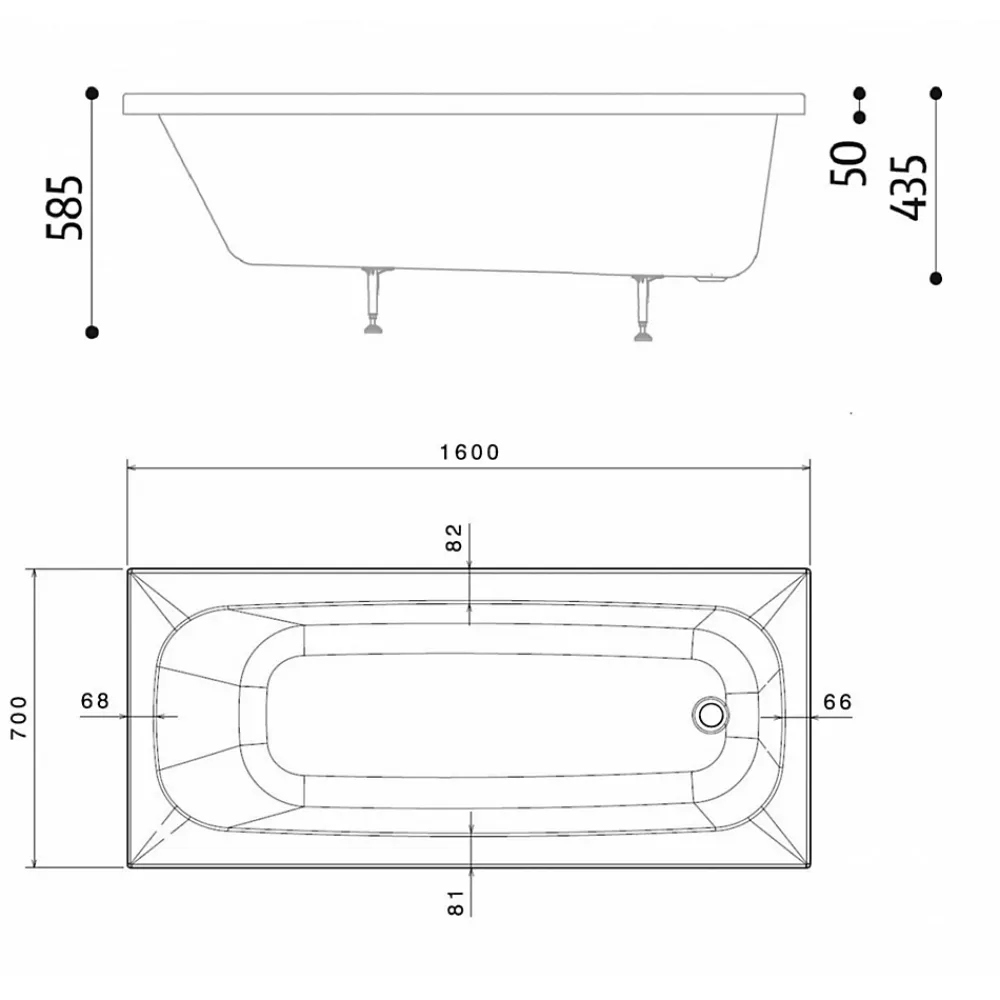 Sanitaire Baignoire rectangulaire POP 160x70cm - Sans tablier