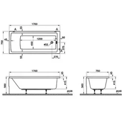 Baignoire Droite|Vitra Baignoire rectangulaire Neon avec pied 170x75cm Blanc
