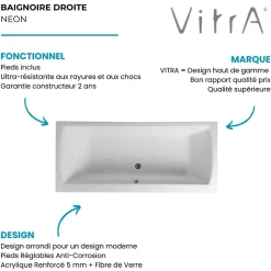 Vitra Baignoire rectangulaire Neon avec pied 180x80cm Blanc
