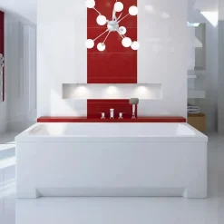 Baignoire D'Angle|Badland Baignoire rectangulaire 170x70 OPTIMA PREMIUM acrylique blanc +Habillage en polystyrène+Poignées+Repose Tête+Pieds+Vidage à chromé