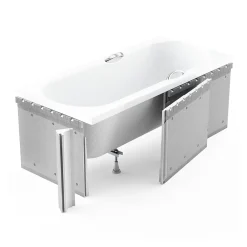 Baignoire D'Angle|Badland Baignoire rectangulaire 170x70 OPTIMA PREMIUM acrylique blanc +Habillage en polystyrène+Poignées+Repose Tête+Pieds+Vidage à chromé