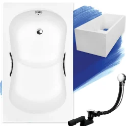 Baignoire D'Angle|Badland Baignoire rectangulaire 120x70 ARIA REHAB acrylique blanc + Support stabilisateur en polystyrène + Poignées +Pieds+Vidage à chromé