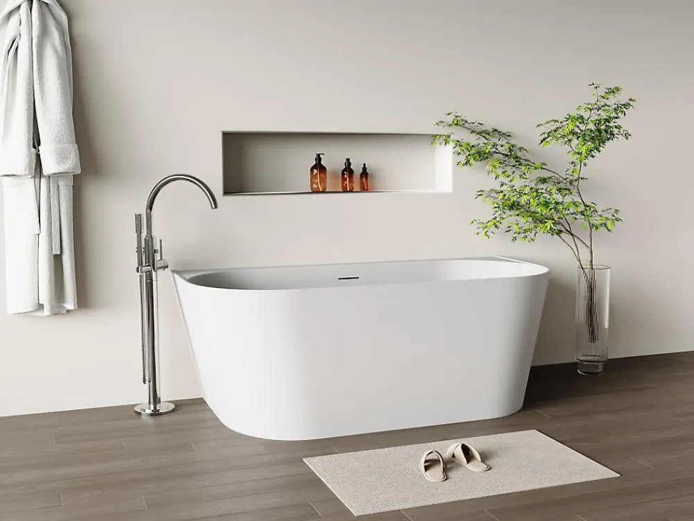 Baignoire Îlot|Vente-unique Baignoire semi îlot - 230 L - 160 x 75 x 58 cm - Blanc mat - Acrylique - AMOBIA