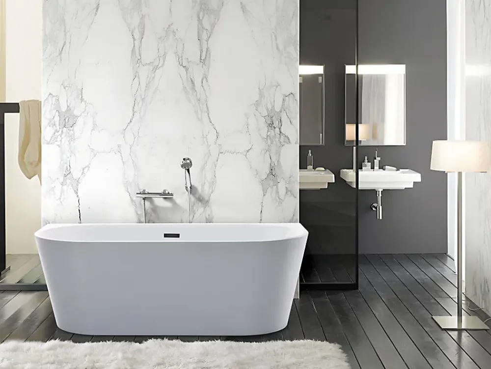 Baignoire Îlot|Vente-unique Baignoire semi îlot - 200L - 149,5 x 75 x 58 cm - Blanche - Acrylique - DIVINA