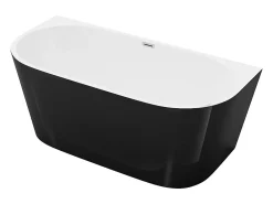 Baignoire Îlot|Vente-unique Baignoire semi îlot - 175L - 130 x 71,5 x 58 cm - Noir brillant - Acrylique - DIVINA