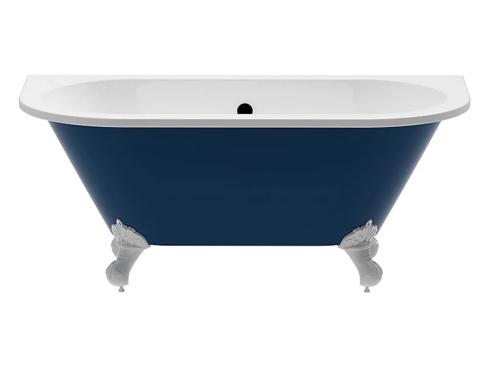 Baignoire Îlot|Vente-unique Baignoire semi îlot rétro avec pieds d'aigle - Bleu brillant - 154L - 150 x 74 x 61 cm - SPARUS