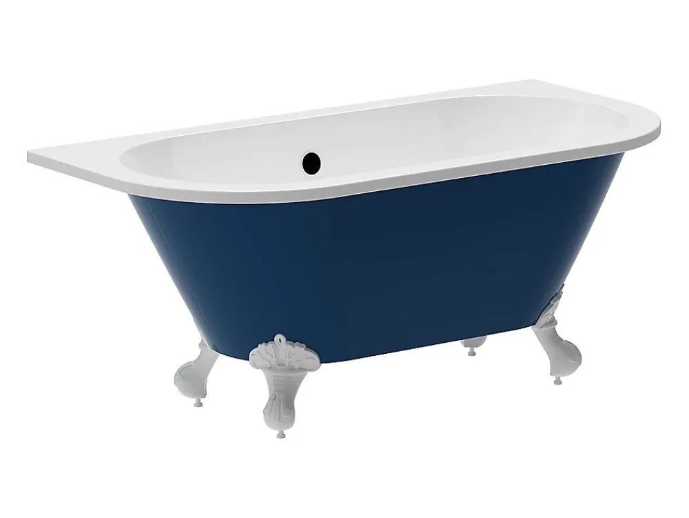 Baignoire Îlot|Vente-unique Baignoire semi îlot rétro avec pieds d'aigle - Bleu brillant - 154L - 150 x 74 x 61 cm - SPARUS