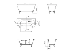 Baignoire Îlot|Vente-unique Baignoire semi îlot rétro avec pieds d'aigle - Bleu brillant - 154L - 150 x 74 x 61 cm - SPARUS