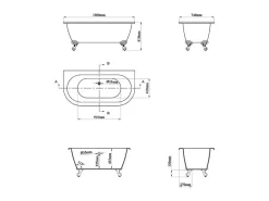 Baignoire Îlot|Vente-unique Baignoire semi îlot rétro avec pieds d'aigle - Bleu brillant - 154L - 150 x 74 x 61 cm - SPARUS