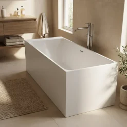 Baignoire Îlot|GoodHome Baignoire semi îlot 180x80 cm Bakor blanc